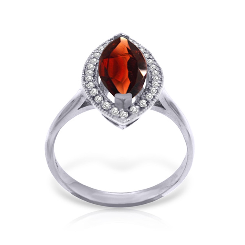 SOLID GOLD RING WITH DIAMONDS & MARQUIS GARNET - Picture 2 of 5